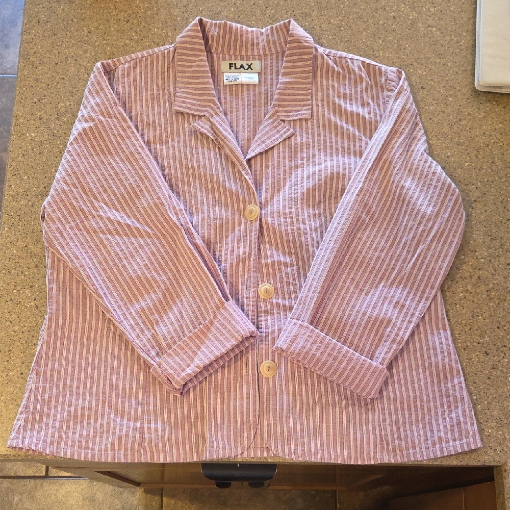 Flax Lightweight Pink & White Striped Linen Jacket
